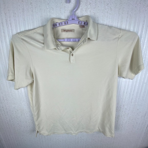 Tommy Bahama Tops - Tommy Bahama Womens Ivory Shadow Striped Preppy Classic Polo Shirt Size XL‎